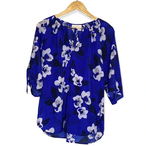 Yumi Kim Blue Floral Joey Tie Neck Peasant Blouse Size Small - Picture 9 of 9